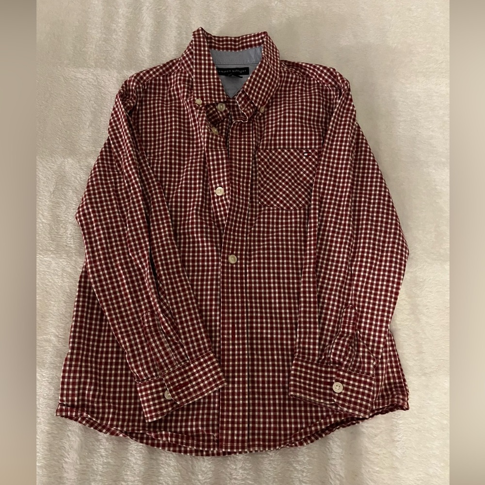 Boys,‎ Tommy Hilfiger, red and white plaid shirt size 7